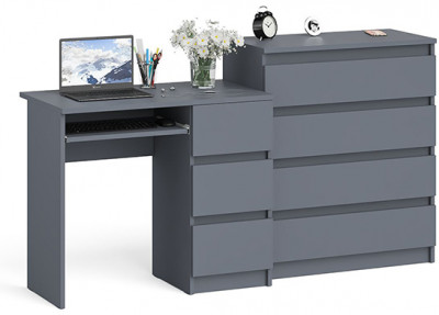 Мори компьютерный стол МС-6 правый + Комод МК800.4, графит