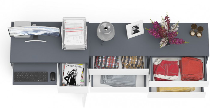 Мори Стол компьютерный МС-1 правый + Комод МК1380.6, цвет графит/белый, ШхГхВ 228х50х76,6 см., выдвижной ящик справа, НЕ универсальная сборка