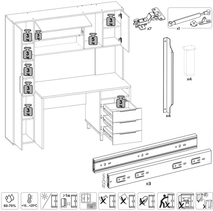 Два стола компьютерных Комфорт 12.95N, цвет дуб сонома/сатин/дуб сонома/тёмно-серый, ШхГхВ 324х60,3х180 см., НЕ универсальная сборка
