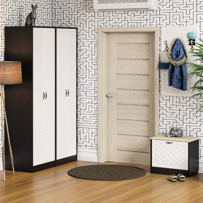 Прихожая П-6 Шкаф + Шкаф, цвет венге/фасады МДФ белое дерево фрезеровка ромб, ШхГхВ 120х50х210 см.