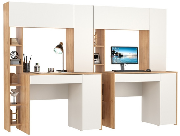 Стол компьютерный Комфорт 12.71 + Стол компьютерный Комфорт 12.71, цвет дуб золотой/белый, ШхГхВ 233,4х60,2х165,4 см., НЕ универсальная сборка