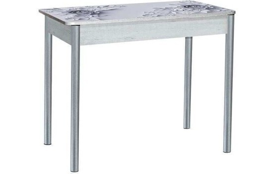Нью йорк фотопечать стол обеденный раздвижной / цветы на сером/бетон белый/металлик