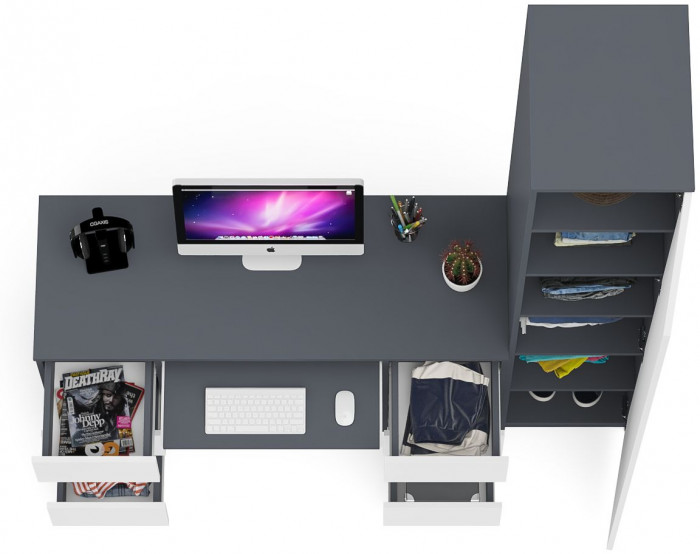 Мори компьютерный стол МС-2 + Пенал МШ400.1, графит/белый