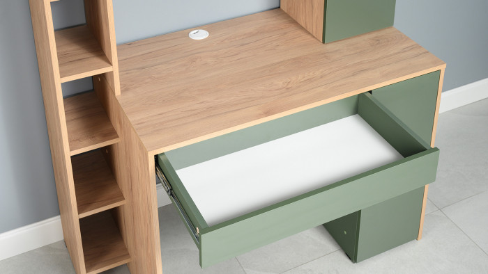 Стол компьютерный Комфорт 12.71, цвет гикори рокфорд натуральный/дымчатый зелёный, ШхГхВ 116,7х60,2х165,4 см., НЕ универсальная сборка