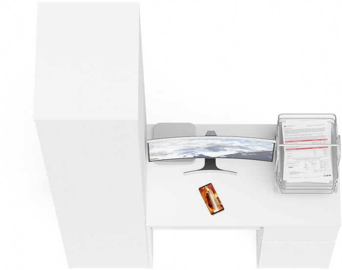 Мори компьютерный стол МС-1 правый + Пенал МШ400.1, белый