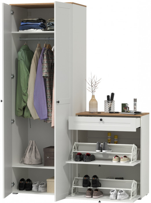 Остин Прихожая 05, белый шагрень/дуб крафт золотой