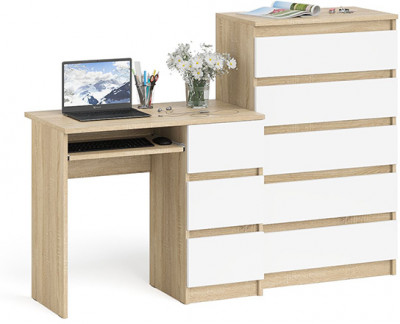 Мори Стол компьютерный МС-6 правый + Комод МК700.5, цвет дуб сонома/белый, ШхГхВ 160,4х50х114 см., выдвижные ящики справа, НЕ универсальная сборка