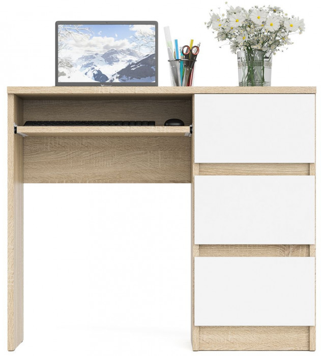 Мори Стол компьютерный МС-6 правый, цвет дуб сонома/белый, ШхГхВ 90х50х76,6 см., выдвижные ящики справа, НЕ универсальная сборка