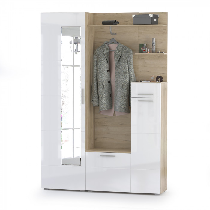 Лайн Прихожая № 01, дуб крафт серый/фасады МДФ белый глянец