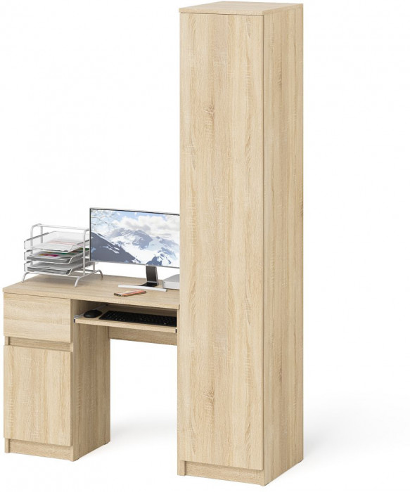 Мори компьютерный стол МС-1 левый + Пенал МШ400.1, дуб сонома