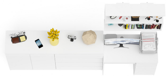 Мори Стол компьютерный МС-1 правый + Комод МК1600.1 + Полка 900, цвет белый, ШхГхВ 250,4х50х209,6 см., НЕ универсальная сборка