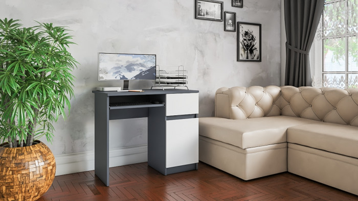 Мори Стол компьютерный МС-1 правый, цвет графит/белый, ШхГхВ 90х50х76,6 см., выдвижной ящик справа, НЕ универсальная сборка