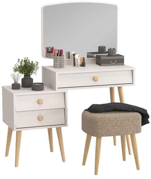 Афина Спальня 4-25901М1к.с. Трюмо + Банкетка 6-5135ТКШкор Полли, кашемир серый/ткань коричневая