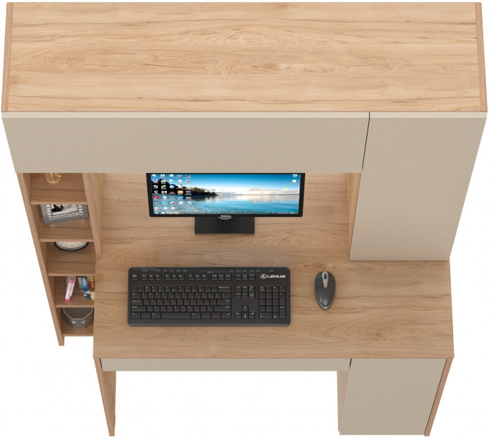 Стол компьютерный Комфорт 12.71, цвет гикори рокфорд натуральный/сатин, ШхГхВ 116,7х60,2х165,4 см., НЕ универсальная сборка