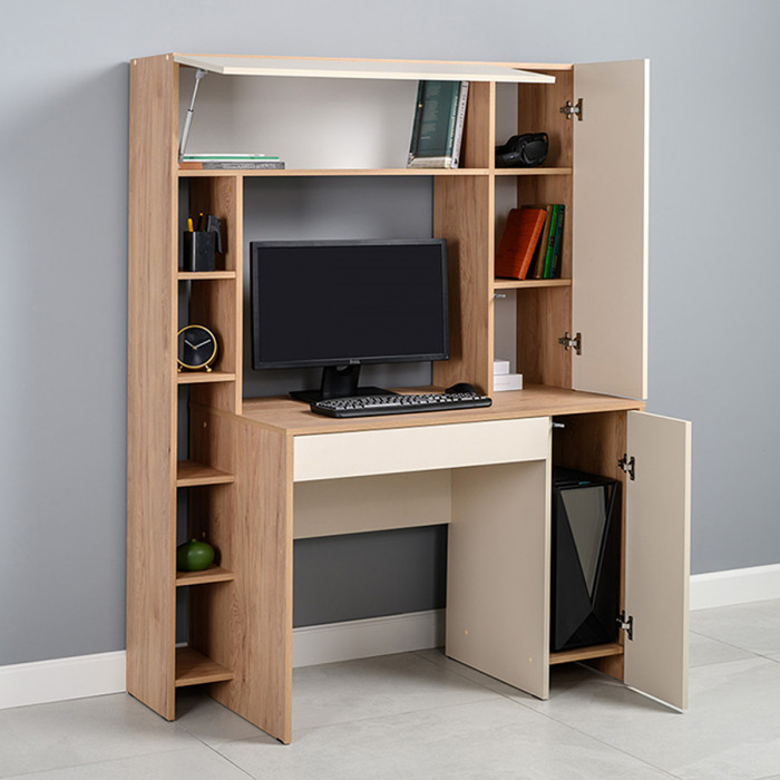 Стол компьютерный Комфорт 12.71, цвет гикори рокфорд натуральный/сатин, ШхГхВ 116,7х60,2х165,4 см., НЕ универсальная сборка