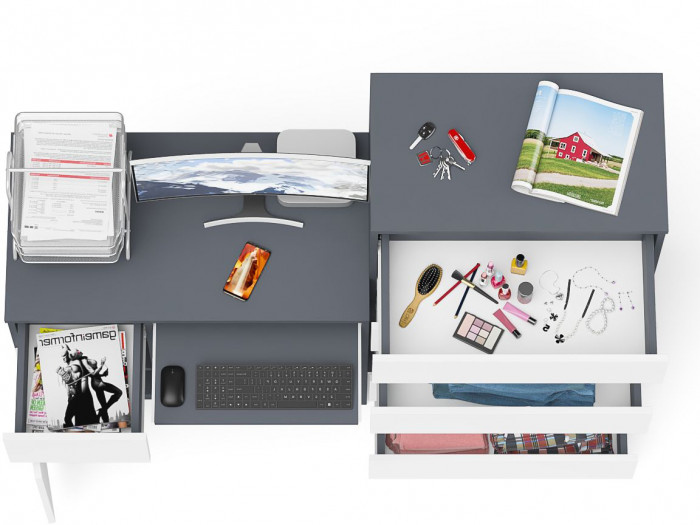 Мори компьютерный стол МС-1 левый + Комод МК700.5, графит/белый