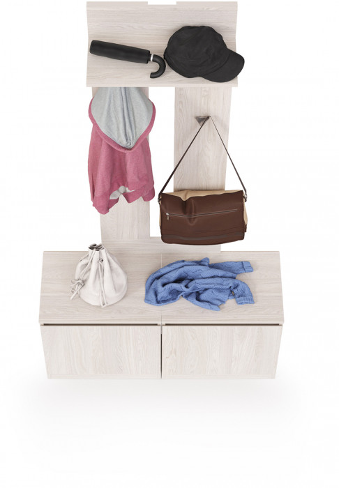 КР100 Ника прихожая 13.248 Тумба + 13.248 Тумба + 15.08 Вешалка, цвет ясень анкор светлый, ШхГхВ 107,6х38,1х207,9 см., универсальная сборка