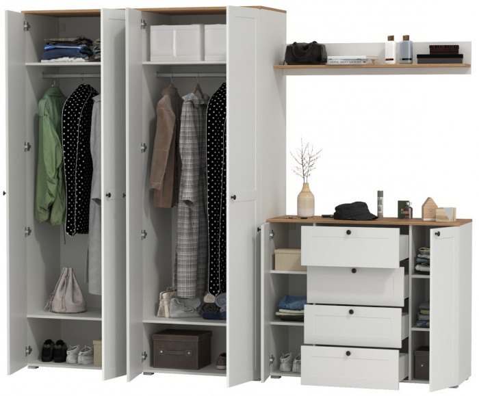 Остин Прихожая 73, белый шагрень/дуб крафт золотой