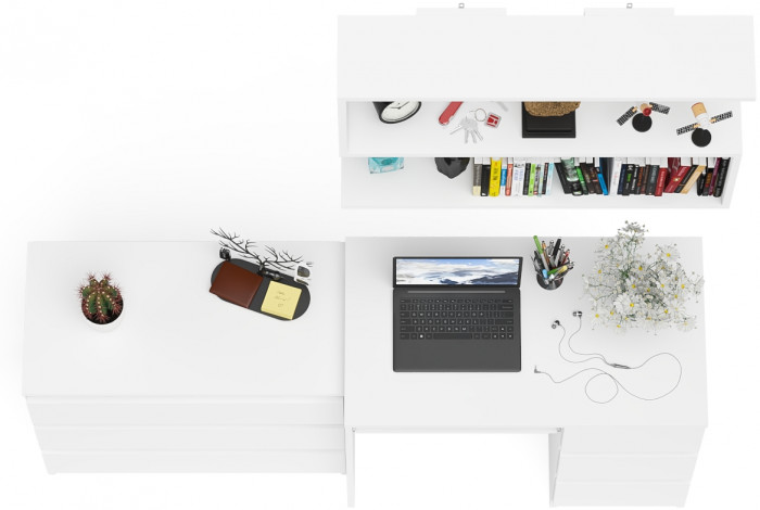 Мори Стол компьютерный МС-6 правый + Комод МК800.1 + Полка 900, цвет белый, ШхГхВ 170,4х50х209,6 см., НЕ универсальная сборка