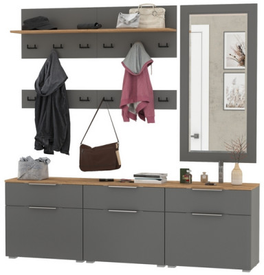 Октава Прихожая 41, цвет серый графит/дуб крафт золотой/фасады МДФ серый графит, ШхГхВ 194,7х35,4х197 см., универсальная сборка