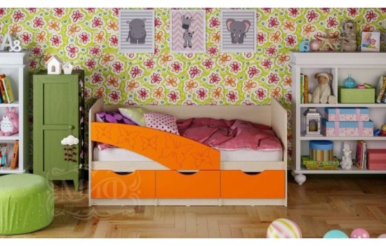Детская кровать Бабочки 80х160, оранжевый металл