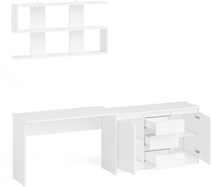 Мори письменный стол МСП1200.1 + Комод МК1200.3 + Полка 1200, белый