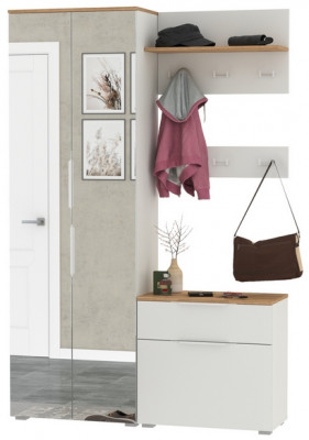 Октава Прихожая 12, белый шагрень/дуб крафт золотой/фасады МДФ белый шагрень