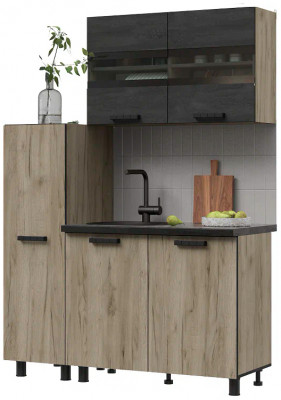 Кухня Эдинбург 1.4 с пеналом Фасад ЖЕЛЕЗНЫЙ КАМЕНЬ/Корпус ДУБ КРАФТ СЕРЫЙ