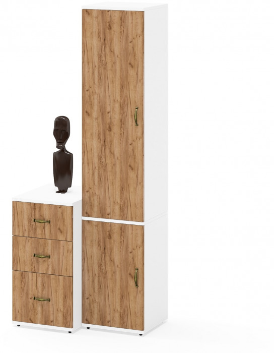 Лидер-8 Пенал МД 22Б + Тумба МД 3.16, белый шагрень/крафт золото