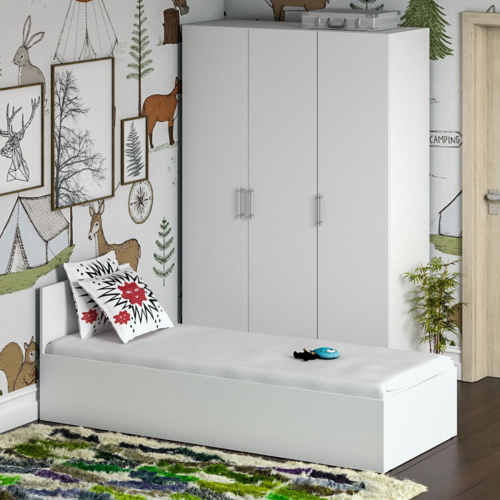 Спальня Стандарт 1-0800, цвет белый, ШхГхВ 83,5х203,5х70 + 135х52х200 см., сп.м. 800х2000 мм., без матраса, основание есть