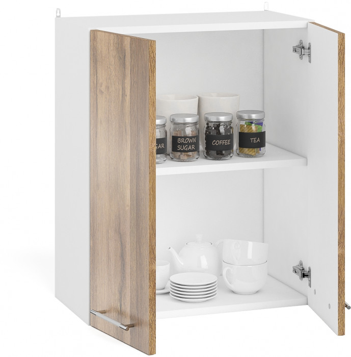 Кухня Мебель--24 ШВ600 Шкаф 60 см., цвет корпус белый/фасад МДФ дуб вотан, ШхГхВ 60х32х72 см.