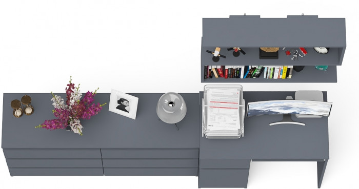 Мори Стол компьютерный МС-1 левый + Комод МК1380.6 + Полка 900, цвет графит, ШхГхВ 228х50х209,6 см., НЕ универсальная сборка