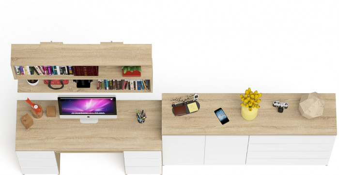 Мори компьютерный стол МС-2 + Комод МК1600.1 + Полка 1200, дуб сонома/белый