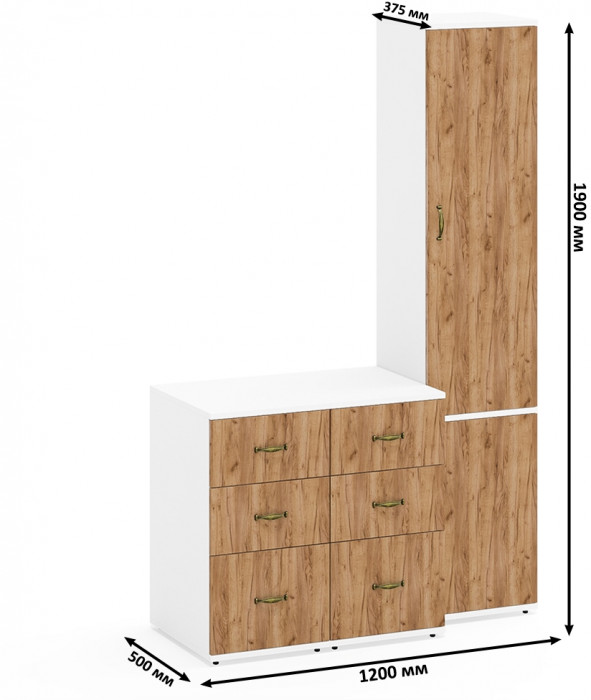 Лидер-8 Пенал МД 21Б + Тумба МД 3.16 + Тумба МД 3.16, цвет белый шагрень/крафт золото, ШхГхВ 120х50х190 см., универсальная сборка
