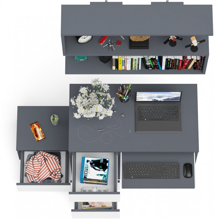 Мори компьютерный стол МС-6 левый + Тумба ТМП400.1 + Полка 900, графит/белый