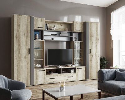 Модульная гостиная Оскар-18, Дуб делано/Графит