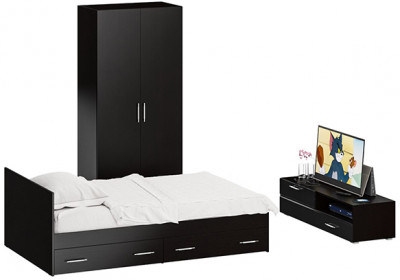 Спальня Стандарт 3-1200Я, венге/фасады ТВ тумбы МДФ чёрный глянец