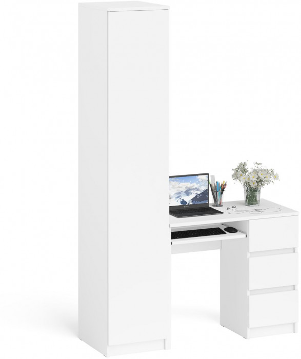 Мори компьютерный стол МС-6 правый + Пенал МШ400.1, белый