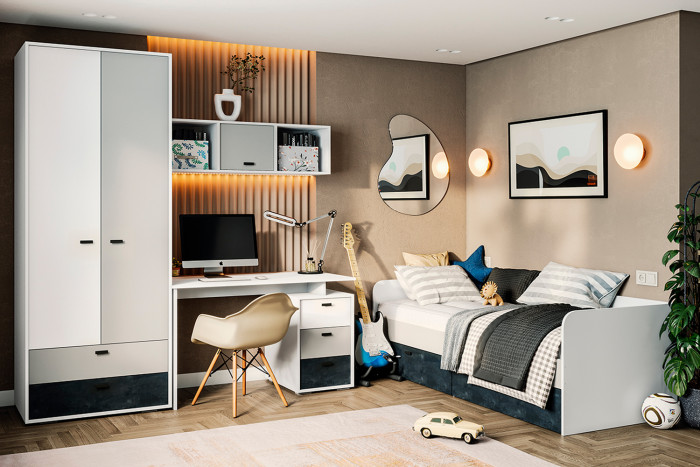 Шкаф Накки ШК2Я-800, Белый, Серый, Угольный камень