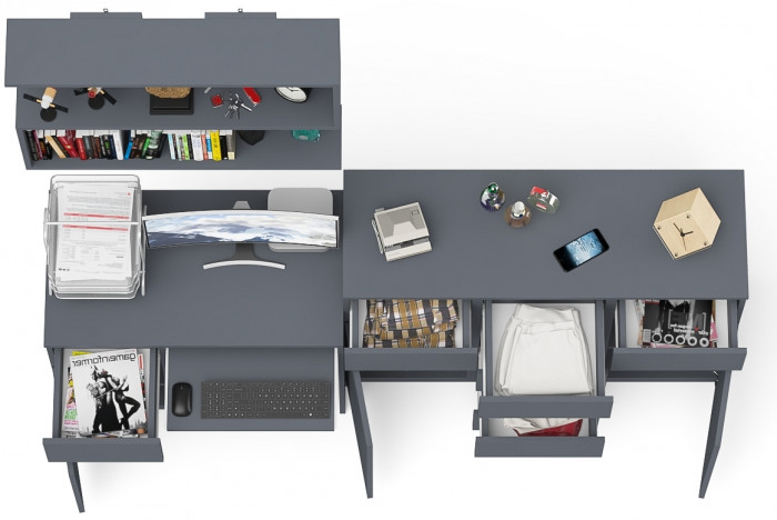 Мори Стол компьютерный МС-1 левый + Комод МК1200.4 + Полка 900, цвет графит, ШхГхВ 210,4х50х209,6 см., НЕ универсальная сборка