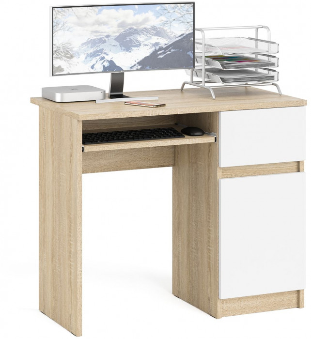 Мори Стол компьютерный МС-1 правый, цвет дуб сонома/белый, ШхГхВ 90х50х76,6 см., выдвижной ящик справа, НЕ универсальная сборка
