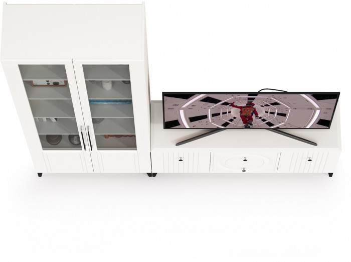 Валенсия Гостиная № 057, цвет ЛДСП белый шагрень/МДФ белый шагрень, ШхГхВ 217,2х38,3х225,2 см., универсальная сборка