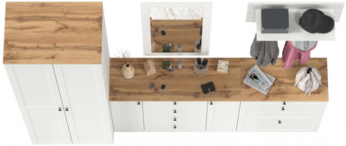 Остин Прихожая 59, цвет белый шагрень/дуб крафт золотой, ШхГхВ 280х54,3х229,6 см., универсальная сборка