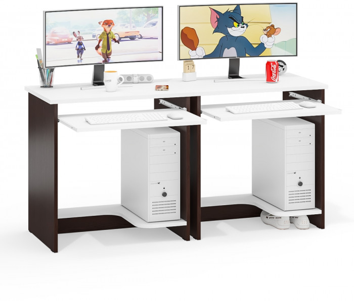 Два стола компьютерных С-МД-СК11-1, цвет венге/белый шагрень, ШхГхВ 149,2х50х75 см., НЕ универсальная сборка