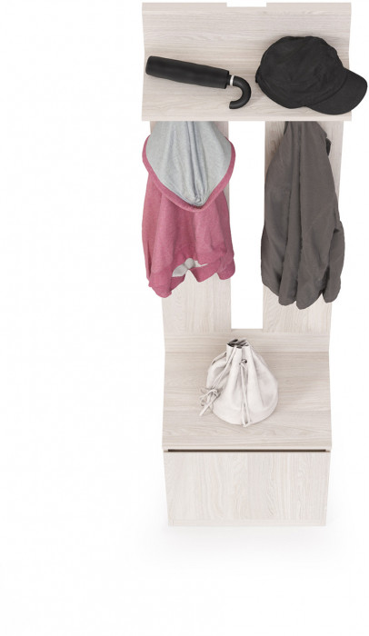 КР100 Ника прихожая 13.248 Тумба + 15.08 Вешалка, цвет ясень анкор светлый, ШхГхВ 53,8х38,1х207,9 см., универсальная сборка