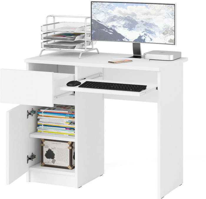 Мори компьютерный стол МС-1 левый, белый
