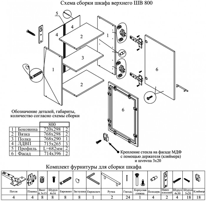Кухня Мебель--24 ШВ800 Шкаф 80 см., цвет корпус белый/фасад ДСП белый, ШхГхВ 80х32х72 см.