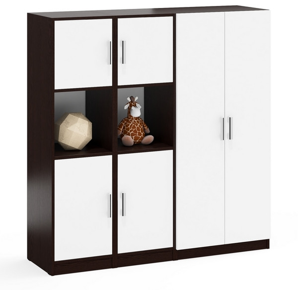 Шкаф С-МД-СК9Ш+Пенал С-МД-СК9П+Пенал С-МД-СК9П, цвет венге/белый шагрень, ШхГхВ 156х45х160 см., универсальная сборка