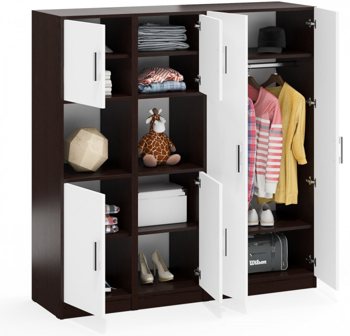 Шкаф С-МД-СК9Ш+Пенал С-МД-СК9П+Пенал С-МД-СК9П, цвет венге/белый шагрень, ШхГхВ 156х45х160 см., универсальная сборка