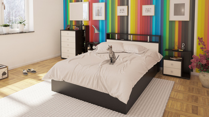 Камелия Кровать 1400, цвет венге/дуб лоредо, ШхГхВ 143,5х217х78,2 см., сп.м. 1400х2000 мм., без матраса, основание есть